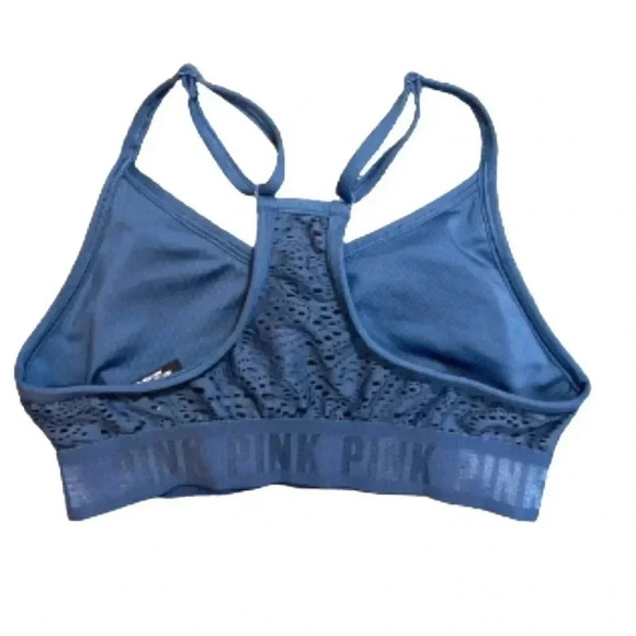 PINK VICTORIA SECRET CROCHET BLUE PADDED SPORTS BRA SIZE XS - Picture 5 of 7